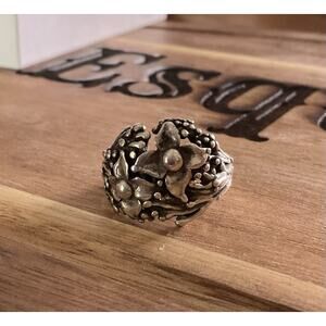 Vintage COKS 925 Sterling Silver Floral Ring 7.4g Size 8 Artisan Flower Ring